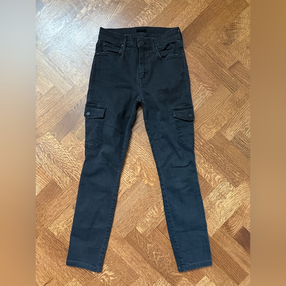 MOTHER Charmer Cargo Not‎ Guilty Black Denim Jeans Grunge Goth Skinny Stretch 24